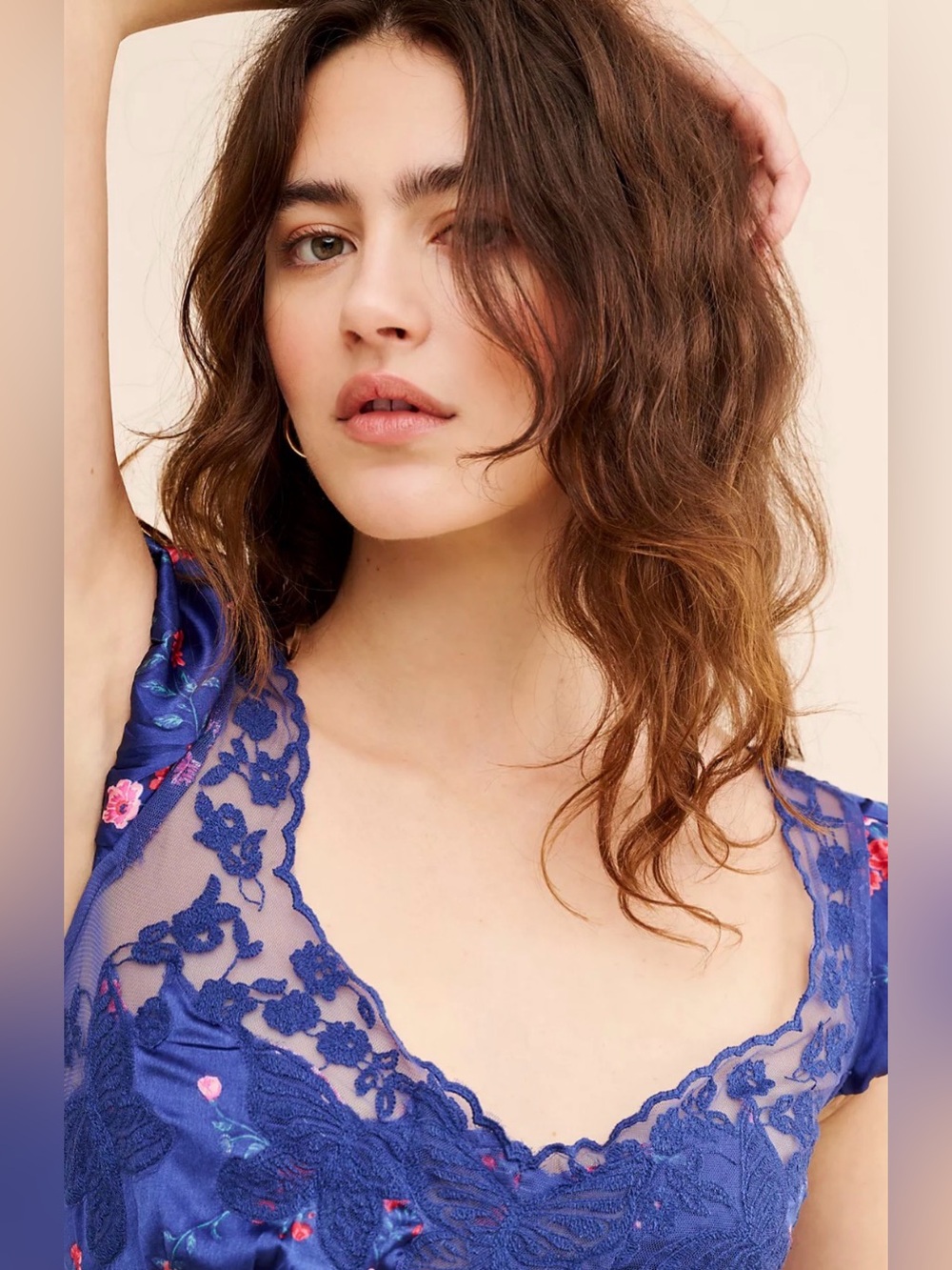 Free People Butterfly Babe Maxi Dress Blue Floral Lace Open Back L - Picture 4 of 9